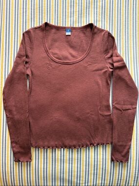 Old Navy Scoop Neck Ribbed Long Sleeve Top - Rust